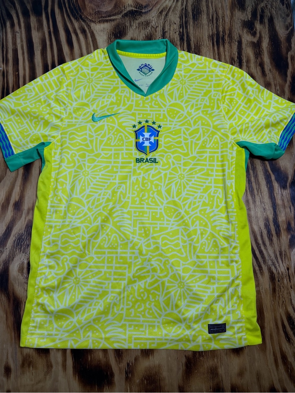Nike Brazil CBF Men's Yellow and Green Soccer Jersey